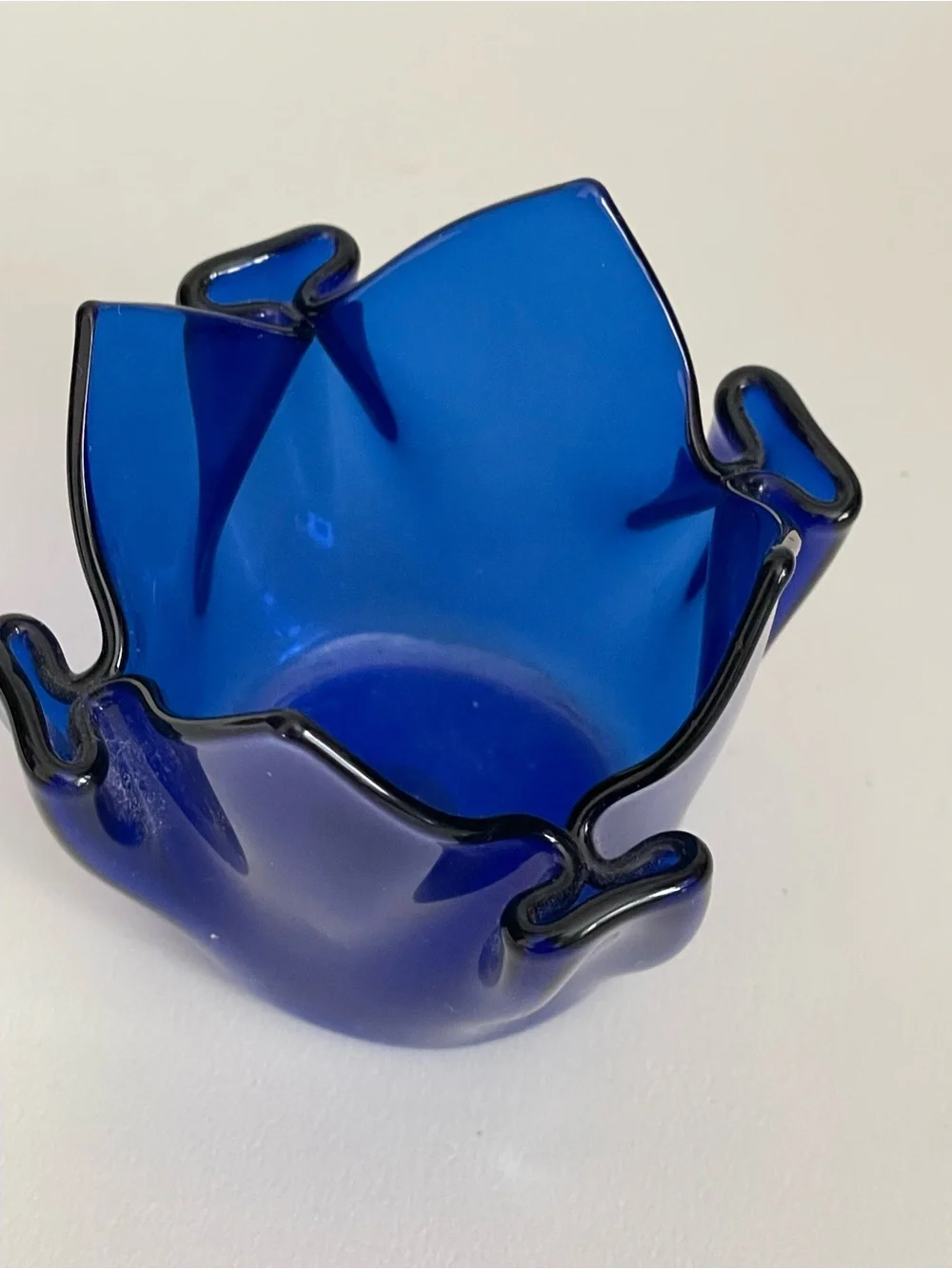 PartyLite Deep Blue Lotus Glass Votive Holder